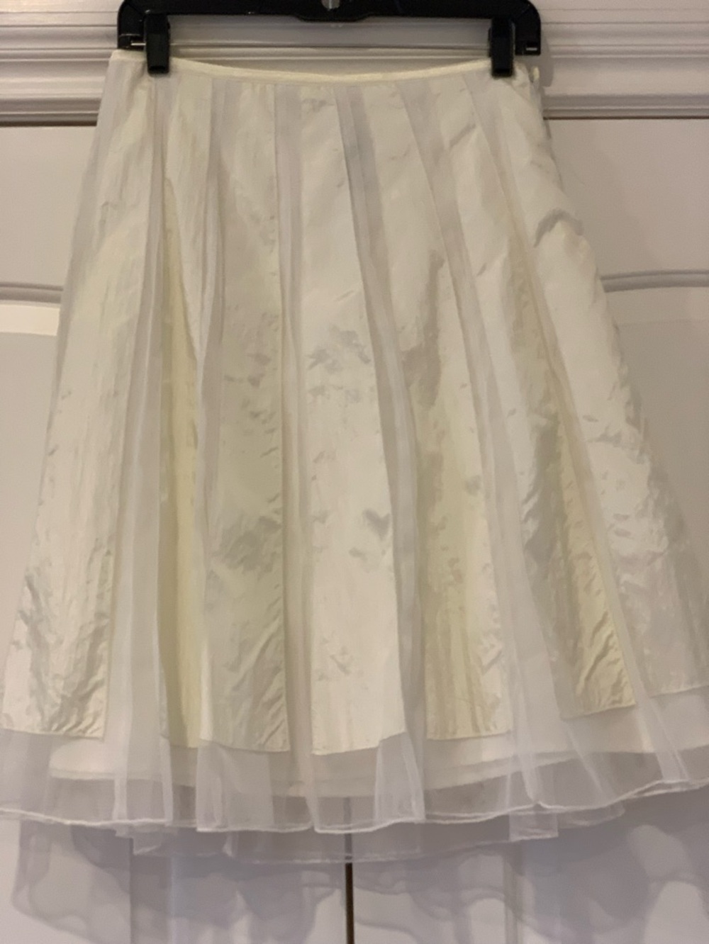 Saint Tropez West Ivory Pleated  Taffeta Circle Skirt with Tulle Overlay.